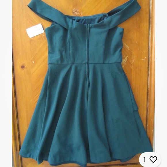 WINDSOR HUNTER GREEN RUFFLE Wrap Off The Shoulder DRESS XSMALL XS NEW A Line - Picture 5 of 6